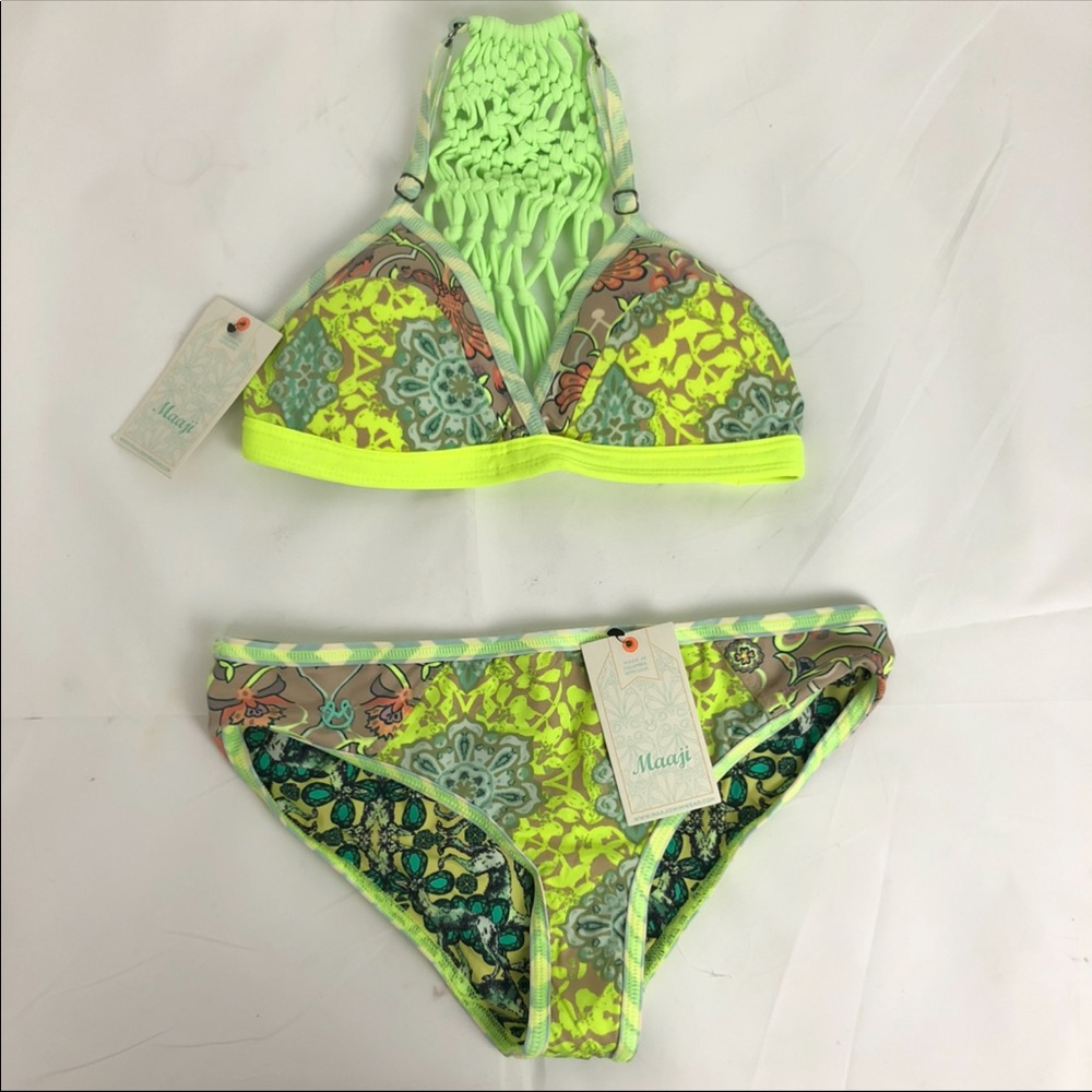 Maaji green crochet back two piece bikini